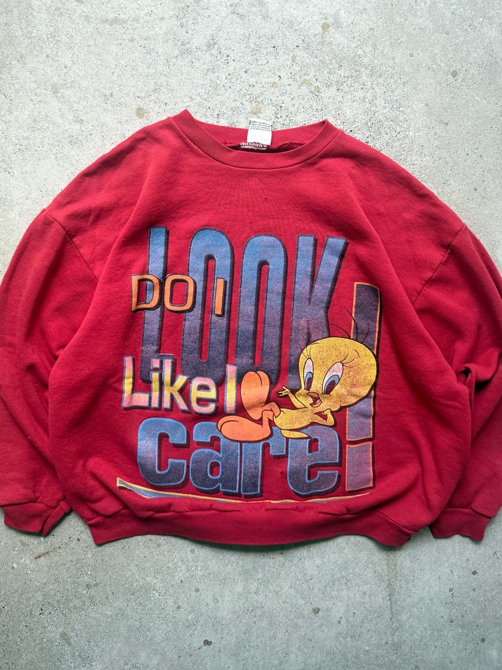 90s Tweety Bird “Do I Look Like I Care?” Looney Tunes Crewneck XL 24x26